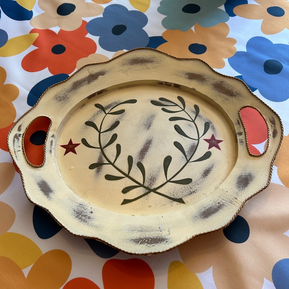 Metal craft toleware style tray or wall hanging. Handmade in the Phillipines.